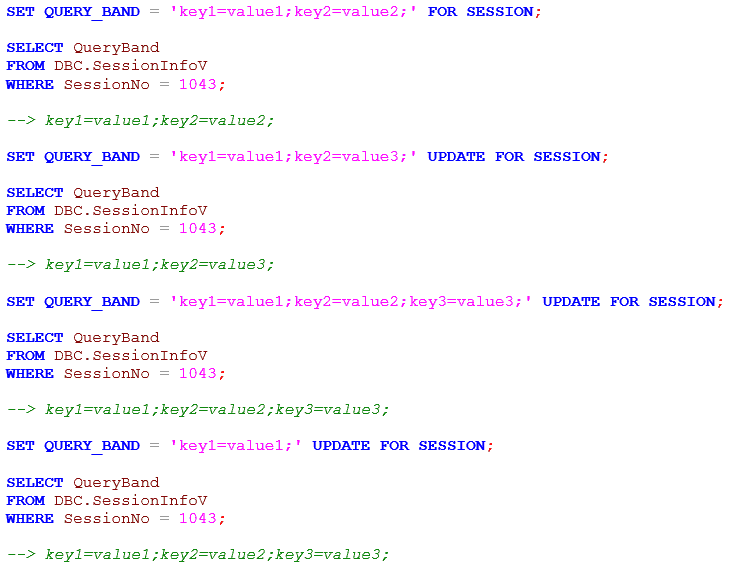 teradata query band